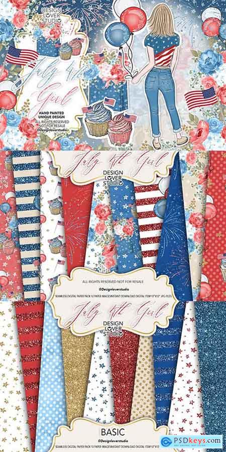 4th of July Girl design and digital paper pack