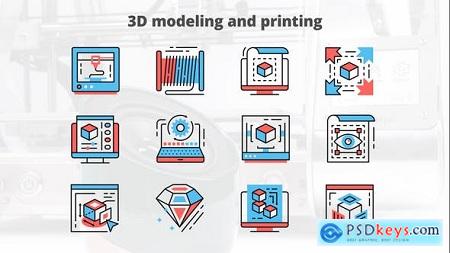 Videohive 3d Modeling And Printing  Thin Line Icons
