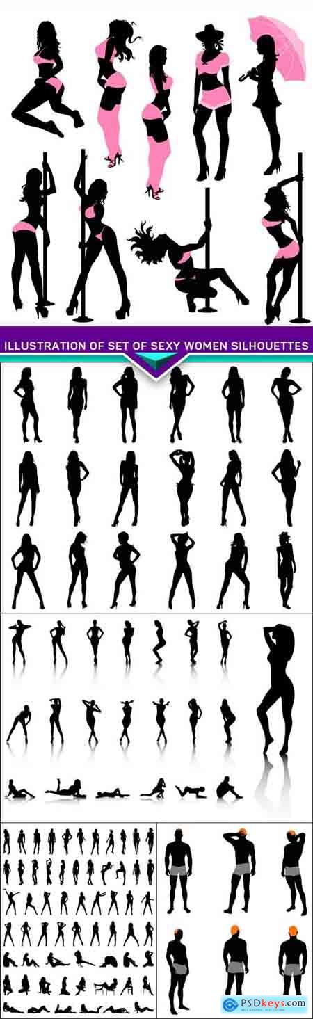 Illustration of Set of sexy women silhouettes 5X EPS