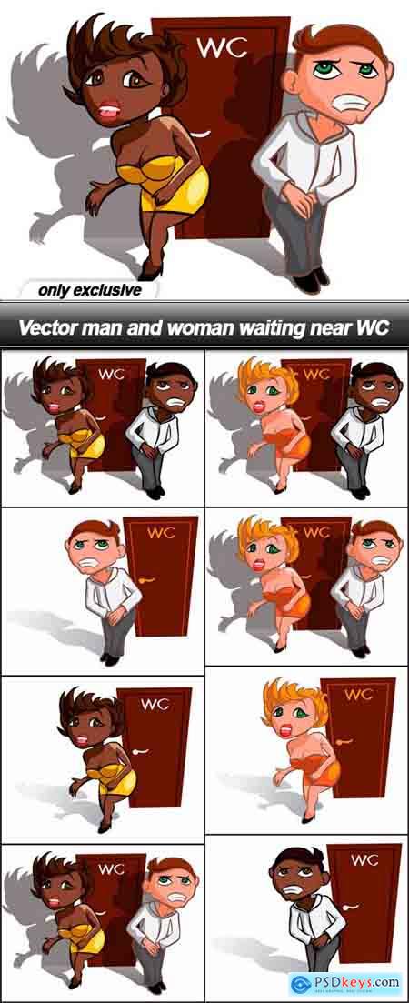 Vector man and woman waiting near WC - 8 EPS