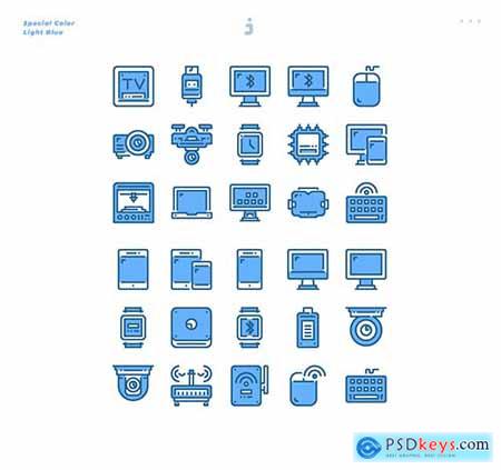 30 Device and Technology Icons - Light Blue