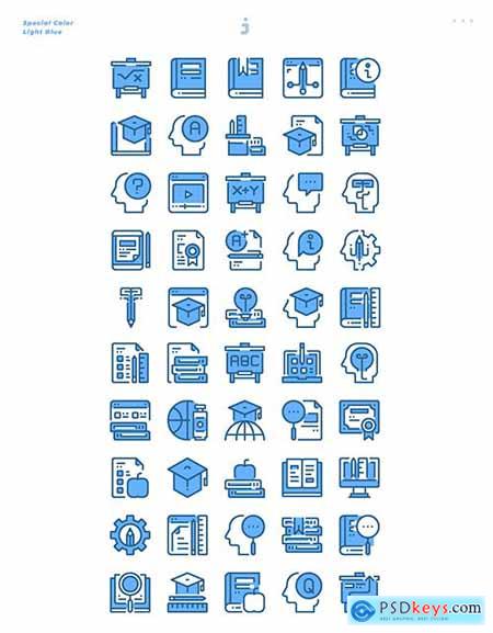 50 Education and Learning Icons - Light Blue
