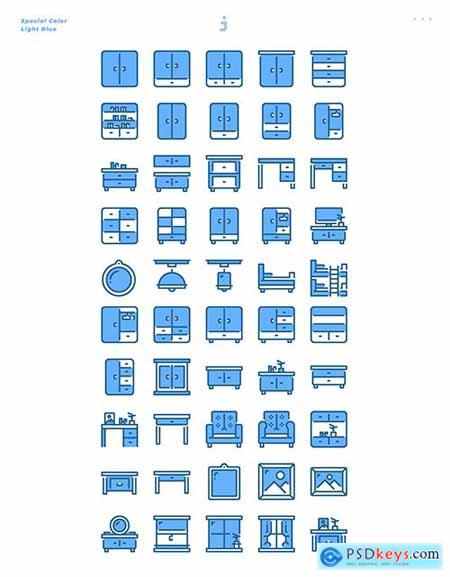 50 Furniture Icons - Light Blue