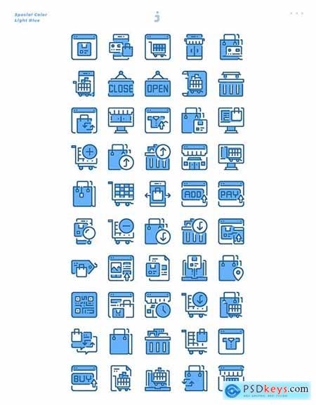 50 Shopping and E-Commerce Icons - Light Blue