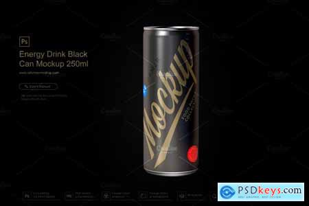 Creativemarket Energy Drink Black Can Mockup 250ml