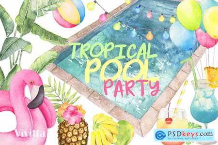 Creativemarket Tropical Pool Party Watercolor set