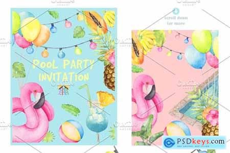 Creativemarket Tropical Pool Party Watercolor set