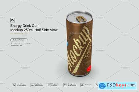 Creativemarket Energy Drink Can Mockup 250ml Half Side View