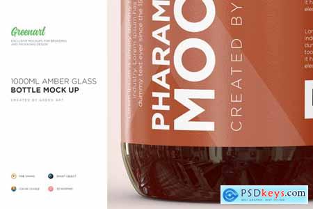 Creativemarket 1000ml Amber Glass Bottle Mockup
