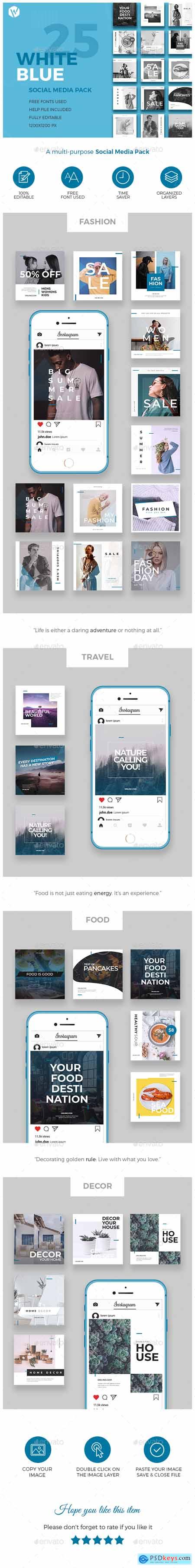 GraphicRiver 25 Instagram Blue & White Banners - Multi-purpose Social Media Pack