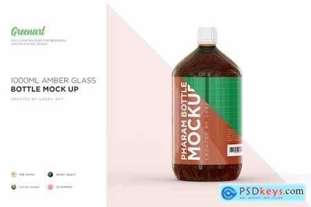 Creativemarket 1000ml Amber Glass Bottle Mockup