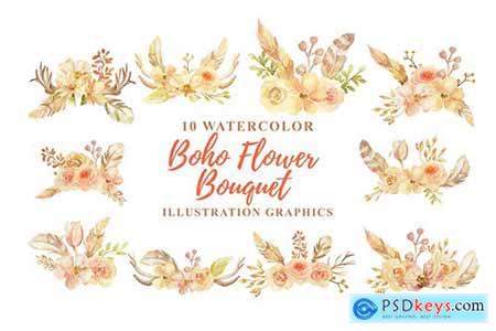 10 Watercolor Boho Flower Bouquet Illustration