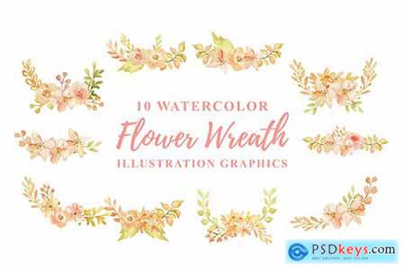 10 Watercolor Flowers Wreath Illustration Graphics