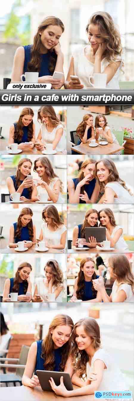 Girls in a cafe with smartphone - 9 UHQ JPEG
