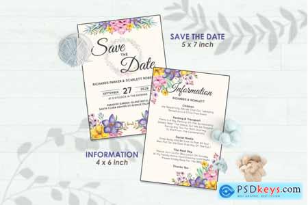 Creativemarket Wedding Invitation Set #1 Hand Painted Watercolor Floral Flower Style