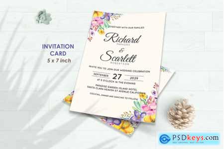 Creativemarket Wedding Invitation Set #1 Hand Painted Watercolor Floral Flower Style