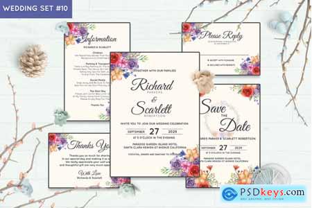 Creativemarket Wedding Invitation Set #10 Hand Painted Watercolor Floral Flower Style