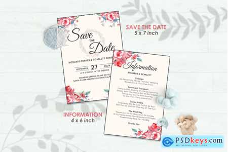 Creativemarket Wedding Invitation Set #11 Hand Painted Watercolor Floral Flower Style