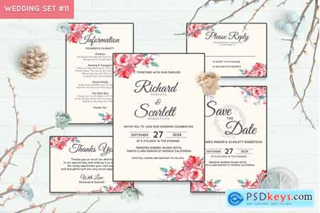 Creativemarket Wedding Invitation Set #11 Hand Painted Watercolor Floral Flower Style