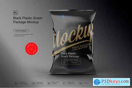 Thehungryjpeg Black Plastic Snack Package Mockup