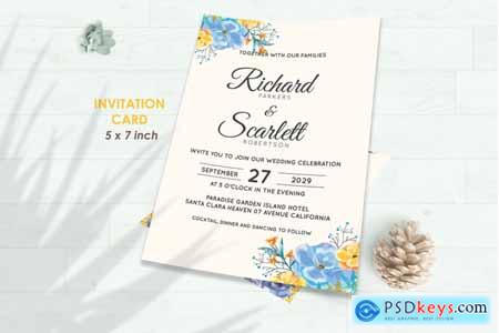 Thehungryjpeg Wedding Invitation Set #7 Hand Painted Watercolor Floral Flower Style