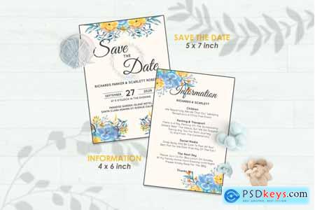 Thehungryjpeg Wedding Invitation Set #7 Hand Painted Watercolor Floral Flower Style