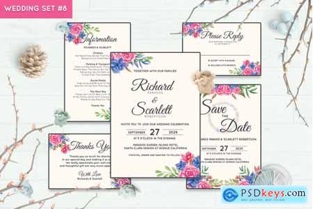Thehungryjpeg Wedding Invitation Set #8 Hand Painted Watercolor Floral Flower Style