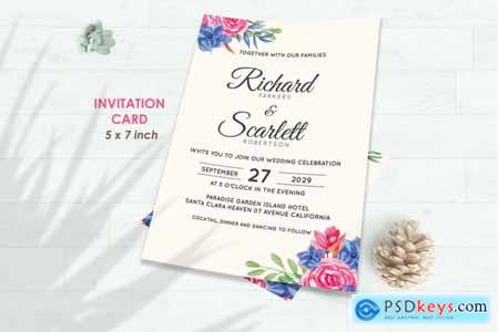 Thehungryjpeg Wedding Invitation Set #8 Hand Painted Watercolor Floral Flower Style