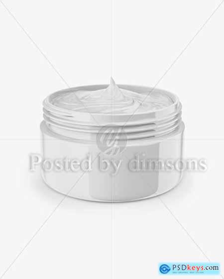 Opened Glossy Jar With Cream Mockup