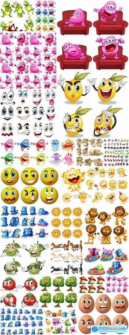 Cartoon funny monsters icon smiley animals vector image 25 EPS