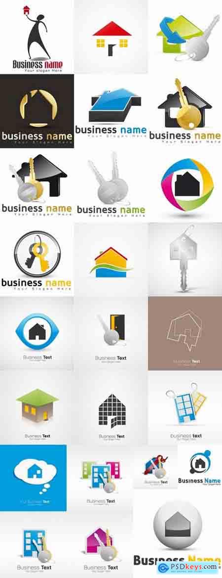 Logo icon web design flat house keys vector image 25 EPS