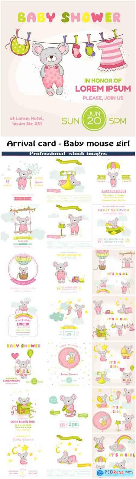 Baby Shower or Arrival Card - Baby Mouse Girl