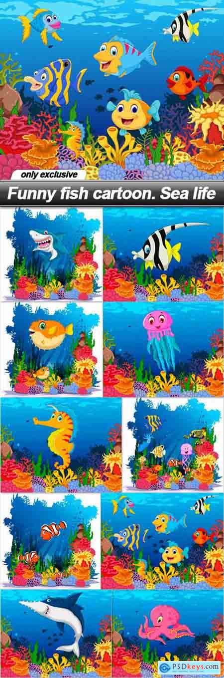 Funny fish cartoon. Sea life - 10 EPS