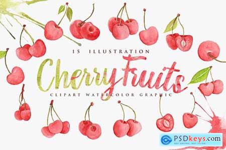 15 Watercolor Cherry Fruits Illustration