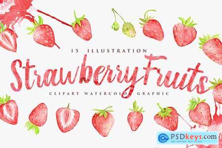 15 Watercolor Strawberry Fruits Illustration