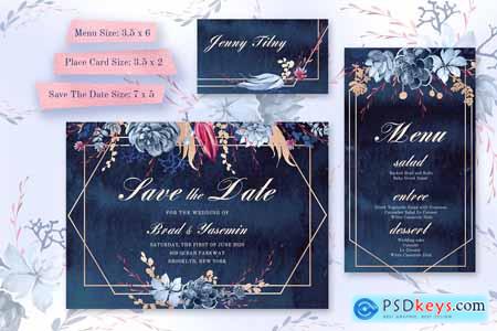 Navy Watercolor Wedding Invitations