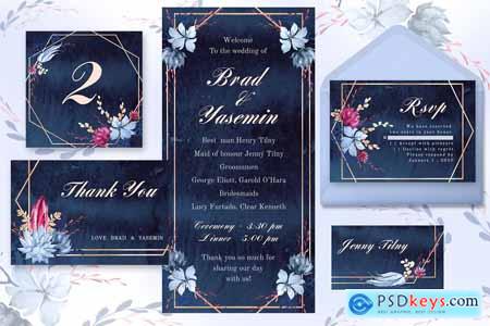 Navy Watercolor Wedding Invitations