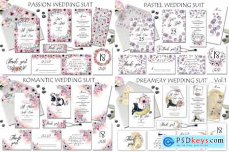 Watercolor Wedding Invitations Suits GIANT BUNDLE