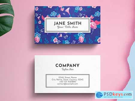 Floral Business Card Layout on Blue Background
