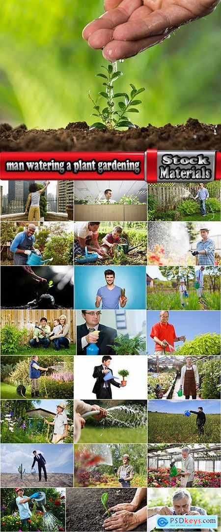 man watering a plant gardening sprout a germ 25 HQ Jpeg