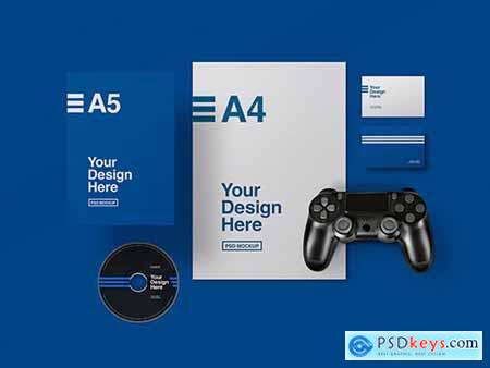 Stationery Set Mockup with CD and Game Controller
