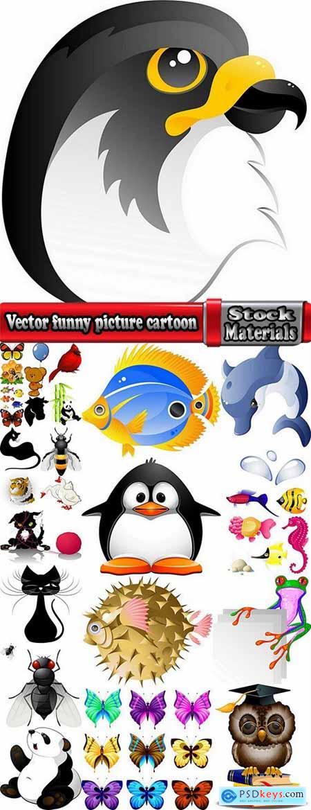 Vector funny picture cartoon animals panda tiger fish goose cow 25 eps