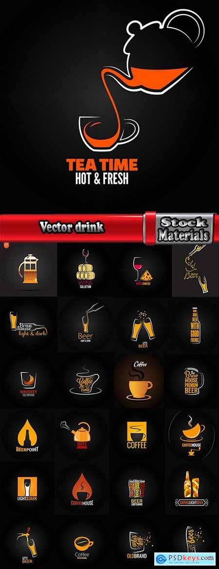 Vector image coffee drink beer logo and background flyer 25 eps