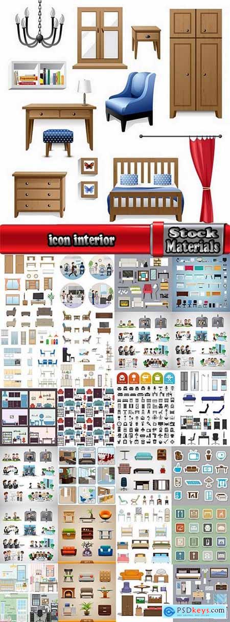 Vector design elements picture icon interior table chair closet dressing table 25 eps