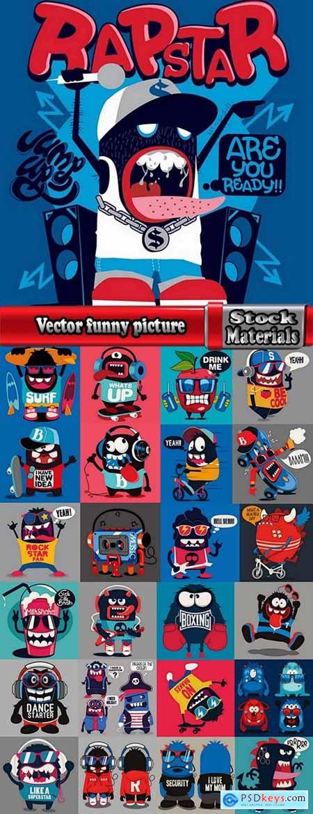 Vector funny picture cartoon character in the headphones music 25 Eps