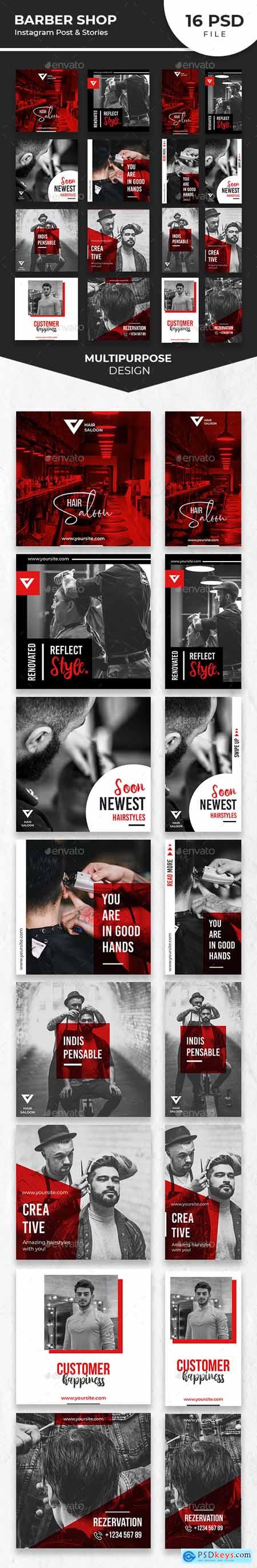 Graphicriver Barber Shop Instagram Post and Stories