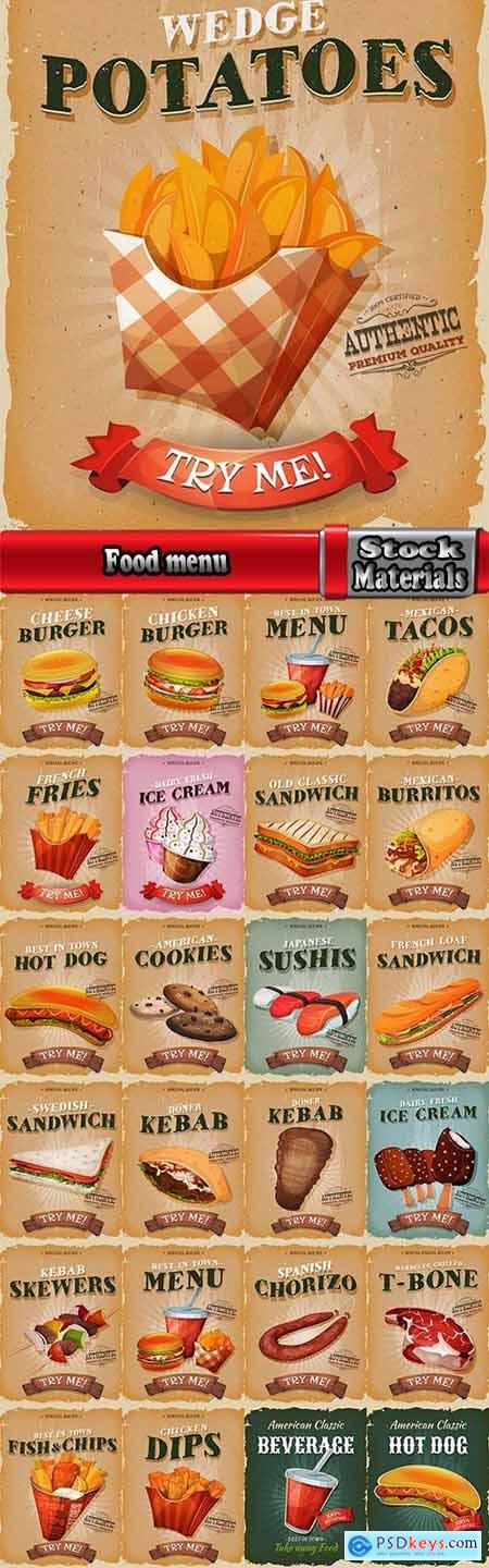 Food menu barbecue burger hot dog drink soda flyer banner 25 EPS