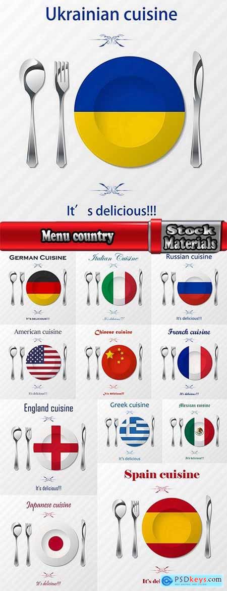 Menu country logo flag food cutlery 12 EPS