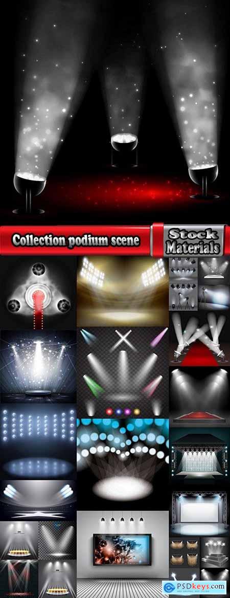 Collection podium scene with light effect decoration lights searchlight 25 EPS