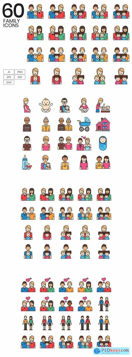 60 Family Icons Vivid Series